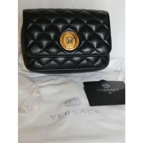 VERSACE Black Quilted Calfskin Leather Medusa Crossbody Bag $2200 NEW WITH TAGS - Picture 13 of 16